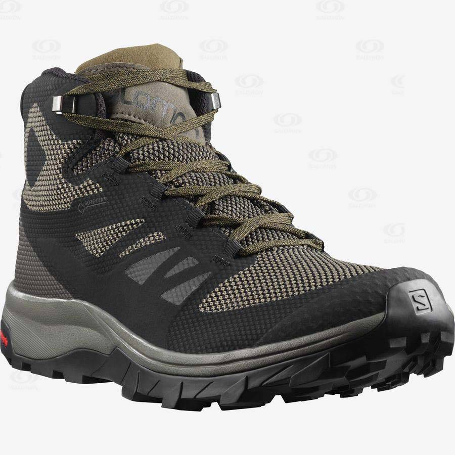 Botas Montaña Salomon OUTLINE MID GORE-TEX Hombre Verde Oliva Negros | MX-M1328