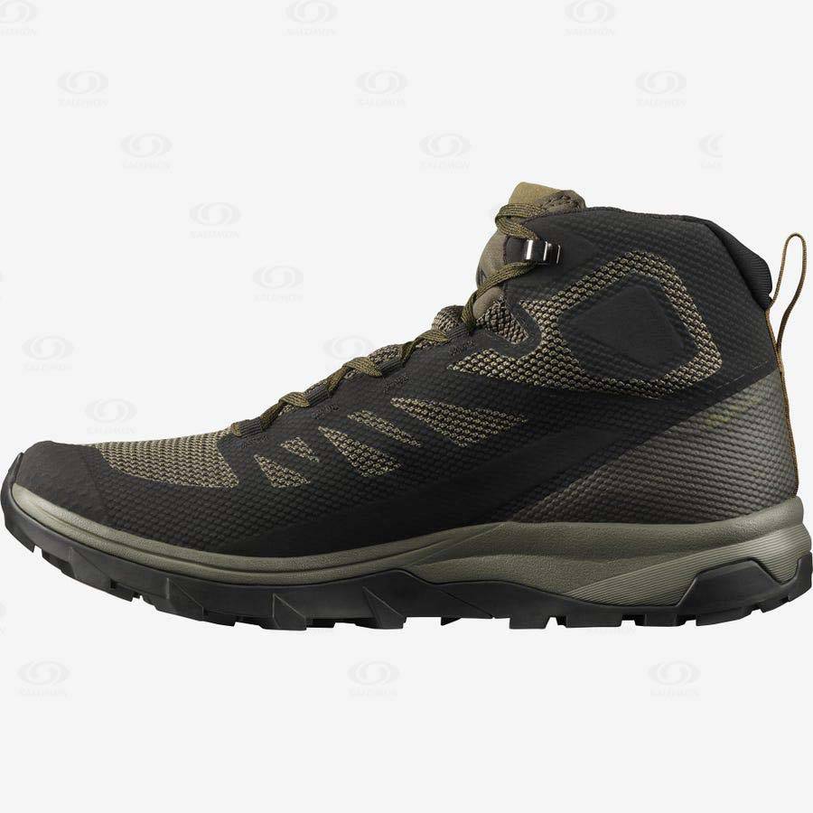 Botas Montaña Salomon OUTLINE MID GORE-TEX Hombre Verde Oliva Negros | MX-M1328