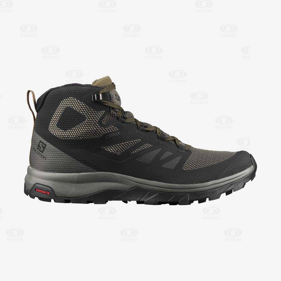 Botas Montaña Salomon OUTLINE MID GORE-TEX Hombre Verde Oliva Negros | MX-M1328