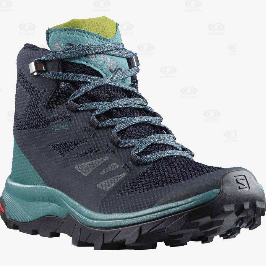 Botas Montaña Salomon OUTLINE MID GORE-TEX Mujer Negros Verdes | MX-O2545