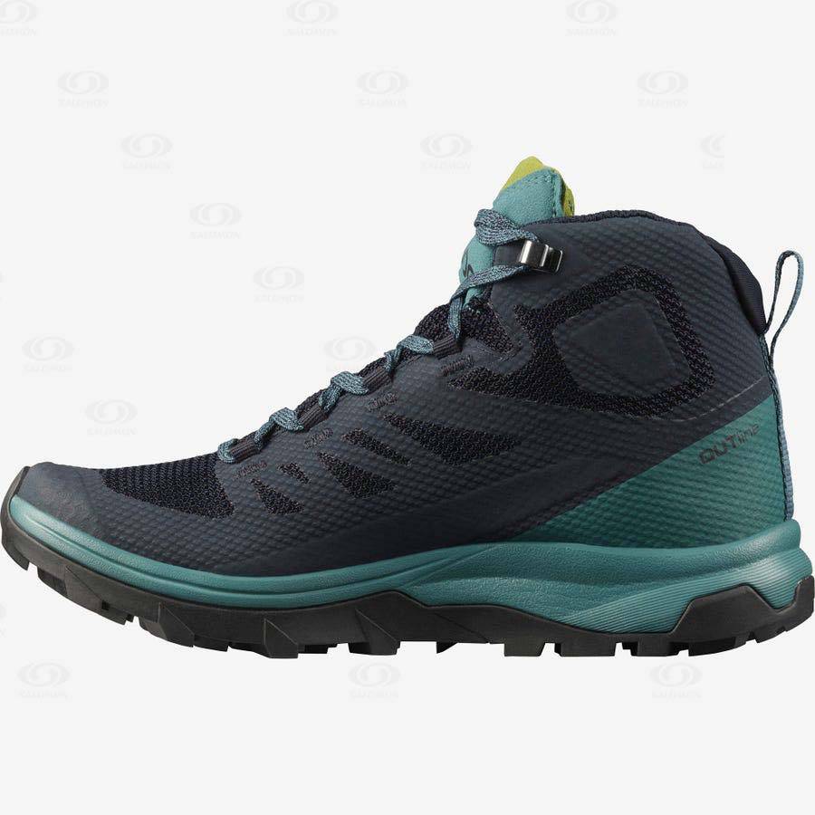 Botas Montaña Salomon OUTLINE MID GORE-TEX Mujer Negros Verdes | MX-O2545