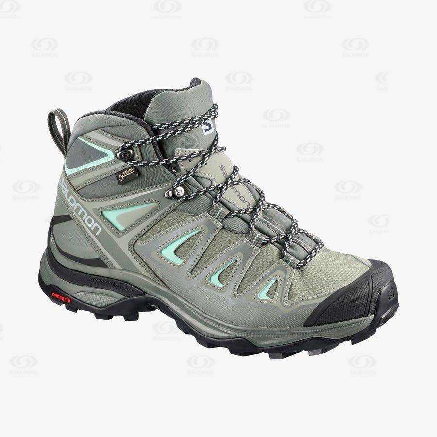 Botas Montaña Salomon X ULTRA 3 MID GORE-TEX Mujer Verde Oliva | MX-S1471