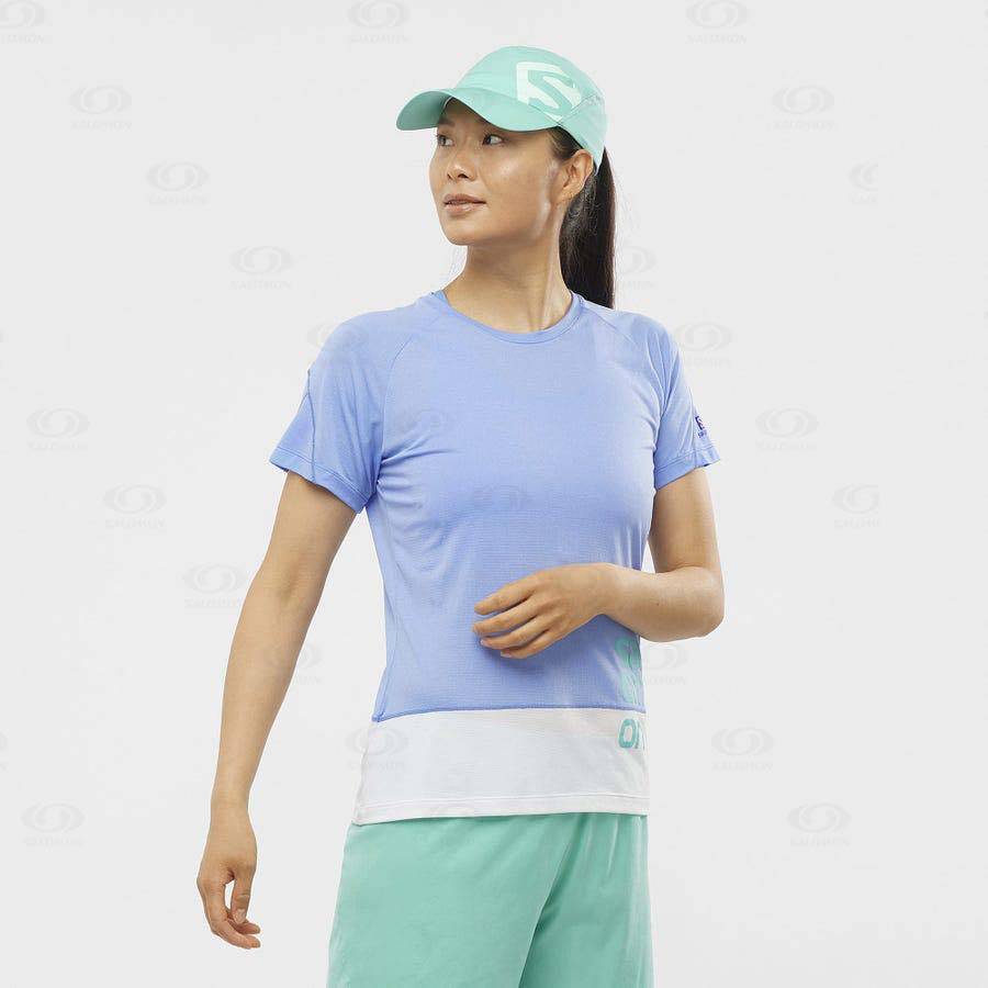 Camiseta Salomon CROSS RUN GRAPHIC Mujer Blancos Azules | MX-N2149