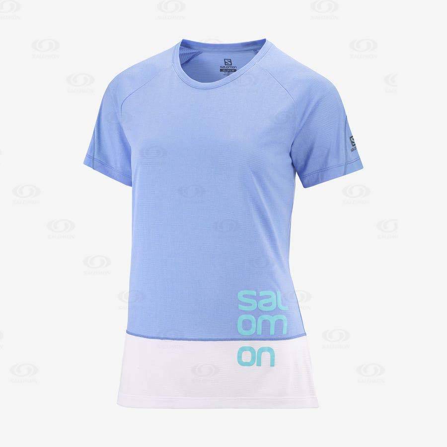 Camiseta Salomon CROSS RUN GRAPHIC Mujer Blancos Azules | MX-N2149