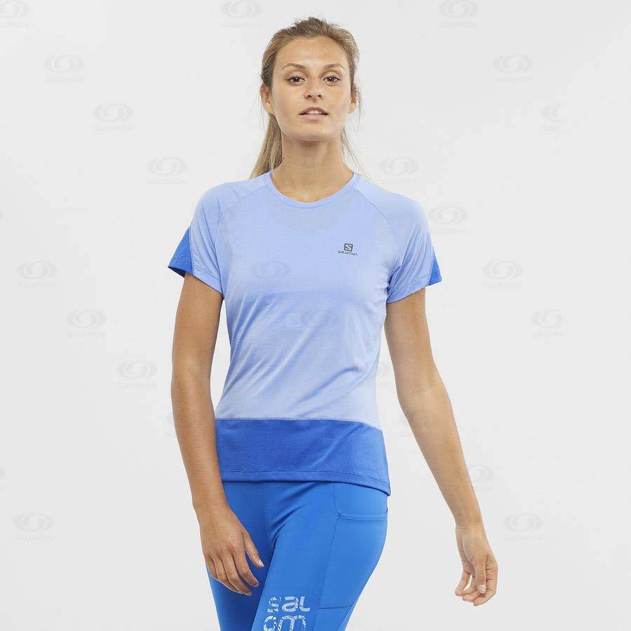 Camiseta Salomon CROSS RUN Mujer Azules | MX-W2970