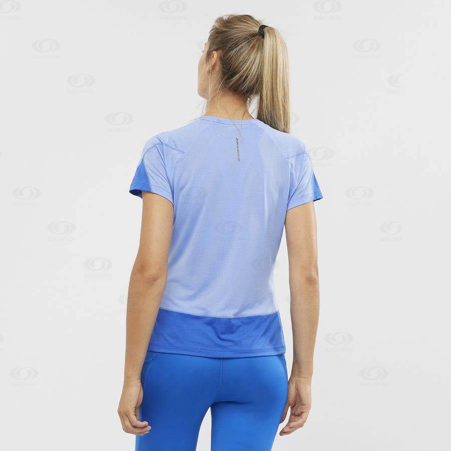 Camiseta Salomon CROSS RUN Mujer Azules | MX-W2970