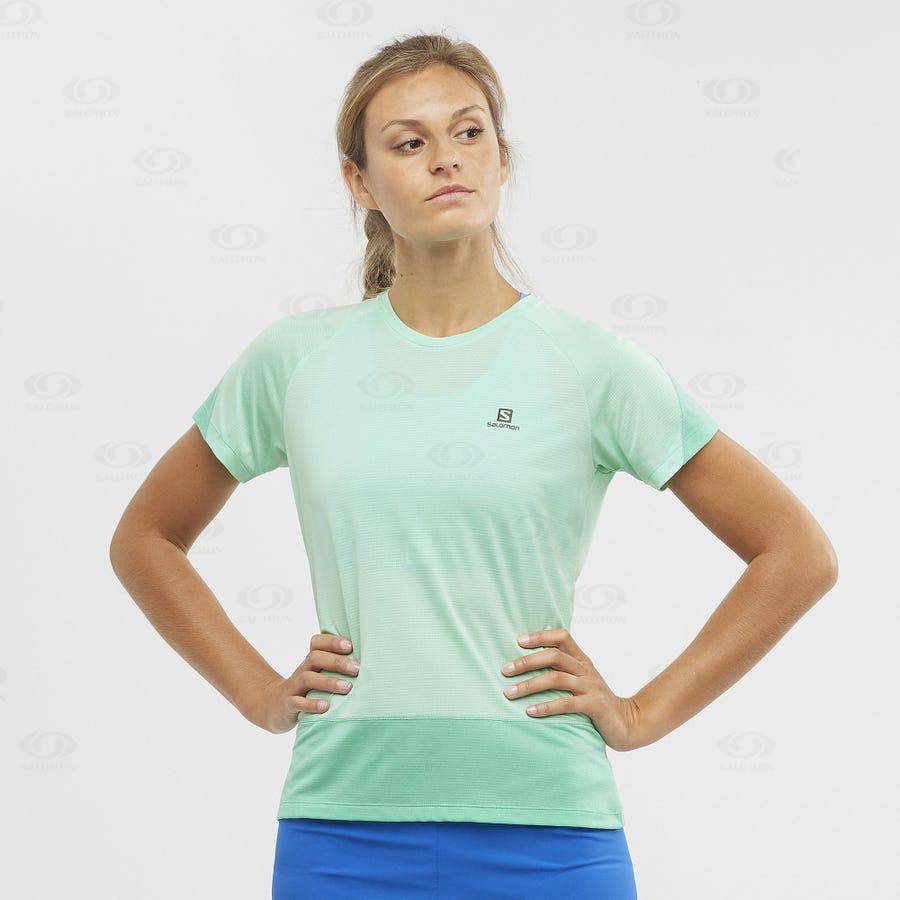 Camiseta Salomon CROSS RUN Mujer Verdes | MX-L1186