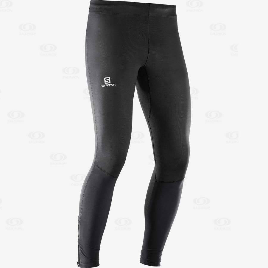 Mallas Para Correr Salomon AGILE LONG Hombre Negros Amarillos | MX-L1060