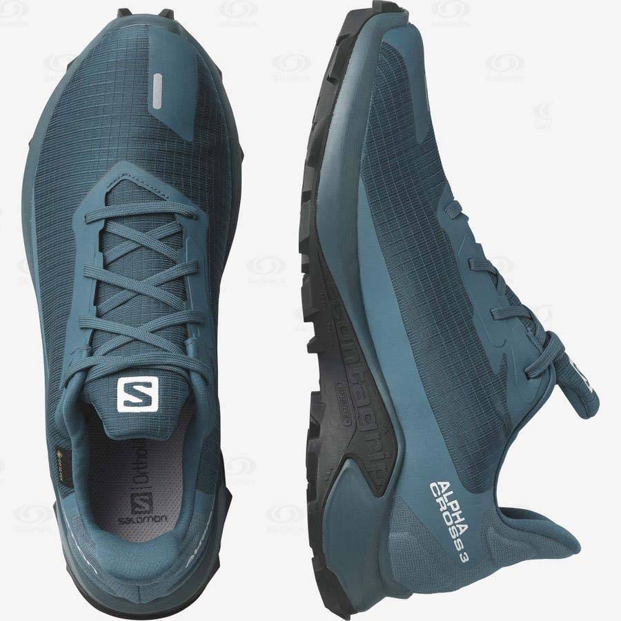 Tenis Impermeables Salomon ALPHACROSS 3 GORE-TEX Hombre Azules | MX-O2274