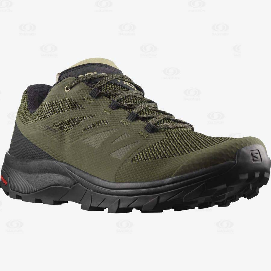 Tenis Senderismo Salomon OUTLINE GORE-TEX Hombre Verde Oliva Negros | MX-O2155