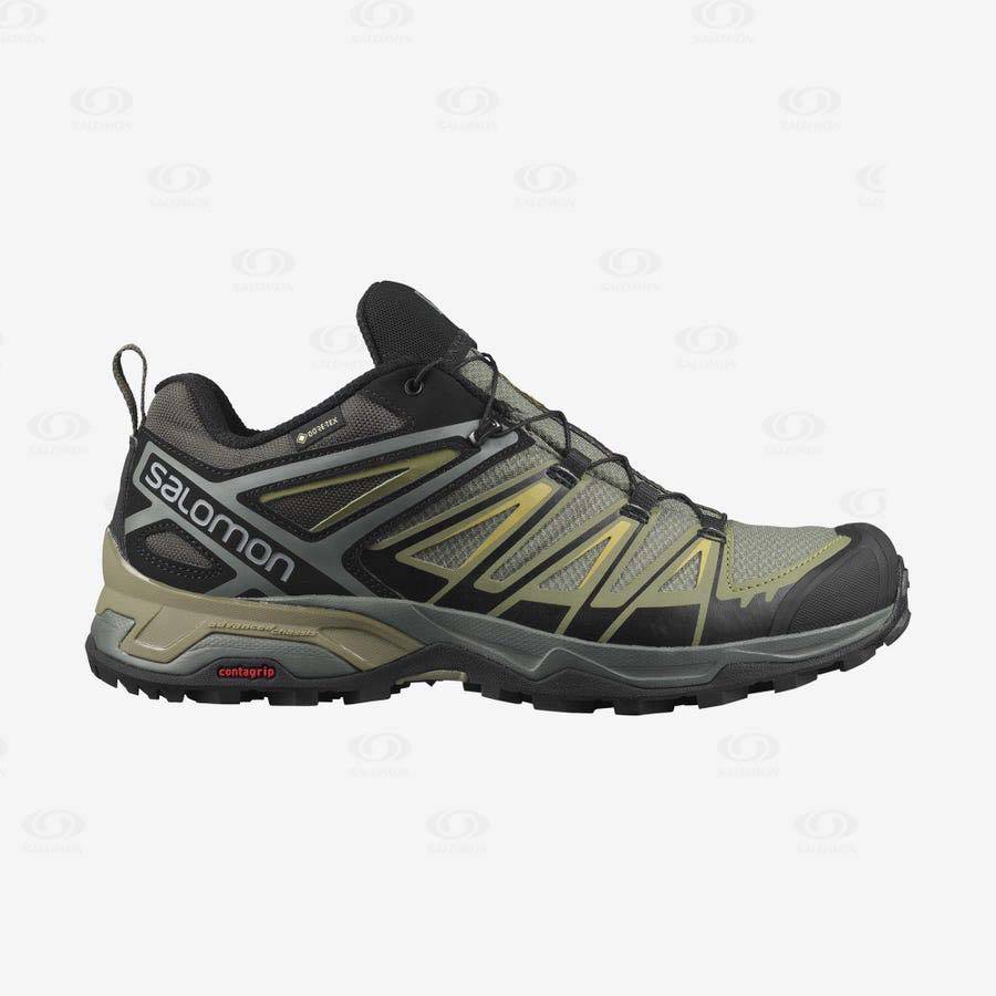 Tenis Senderismo Salomon X ULTRA 3 GORE-TEX Hombre Grises Verdes | MX-M2028