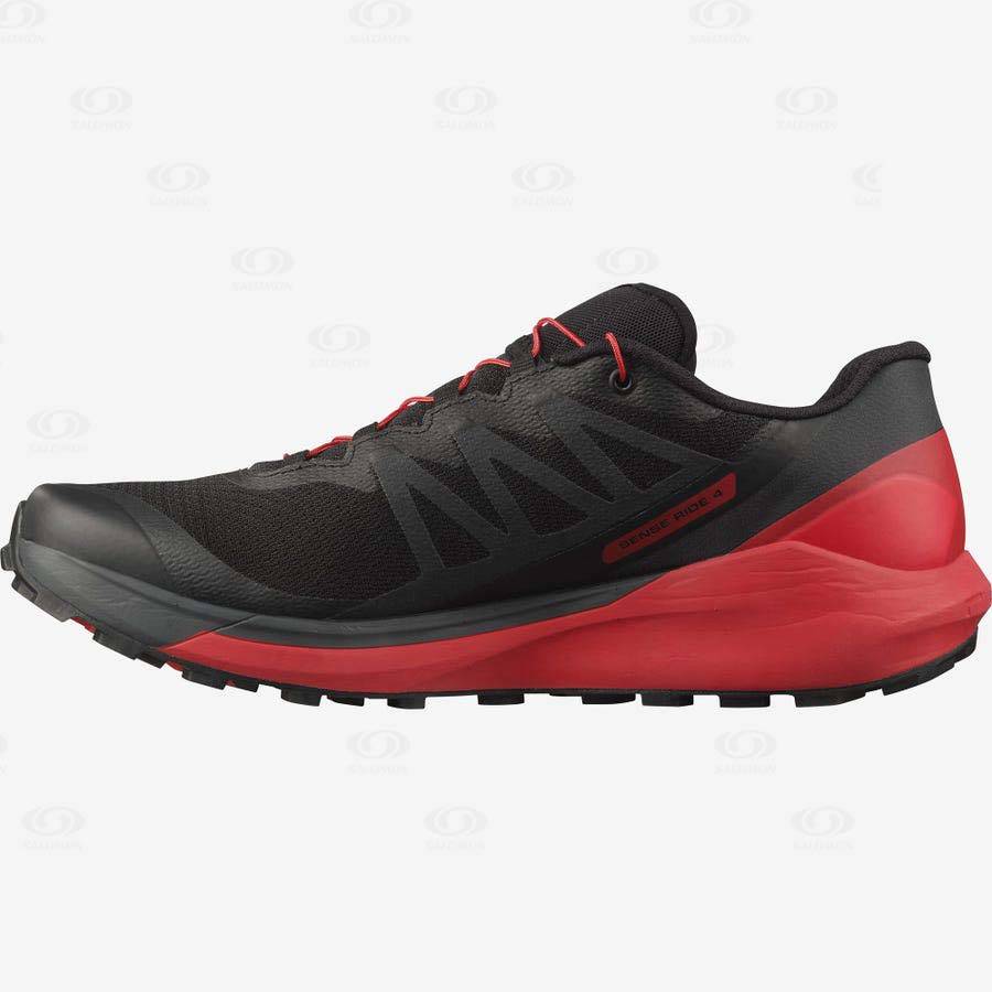 Tenis Trail Running Salomon SENSE RIDE 4 Hombre Negros Rojos | MX-N2058