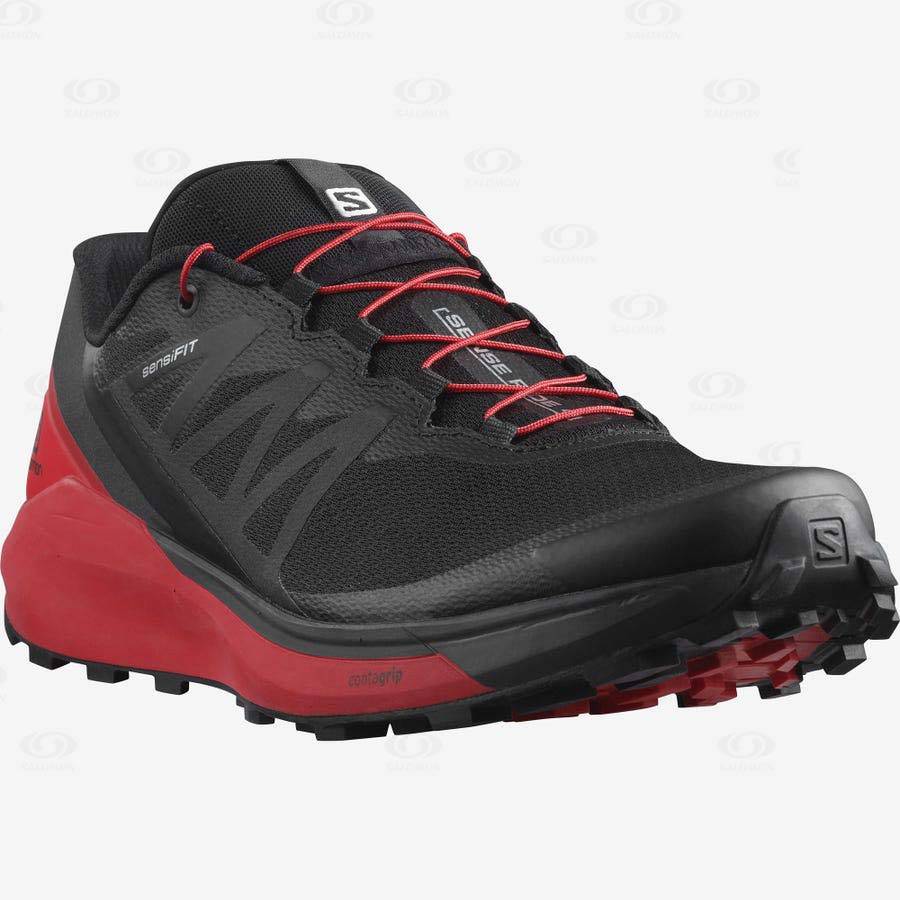 Tenis Trail Running Salomon SENSE RIDE 4 Hombre Negros Rojos | MX-N2058