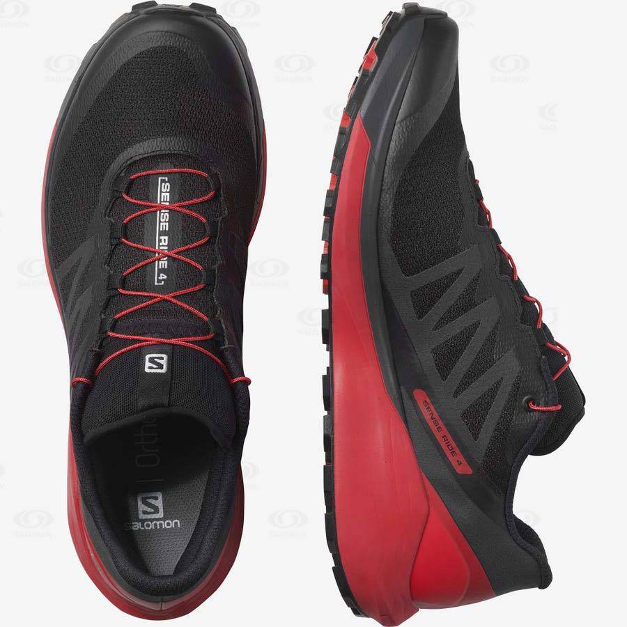 Tenis Trail Running Salomon SENSE RIDE 4 Hombre Negros Rojos | MX-N2058