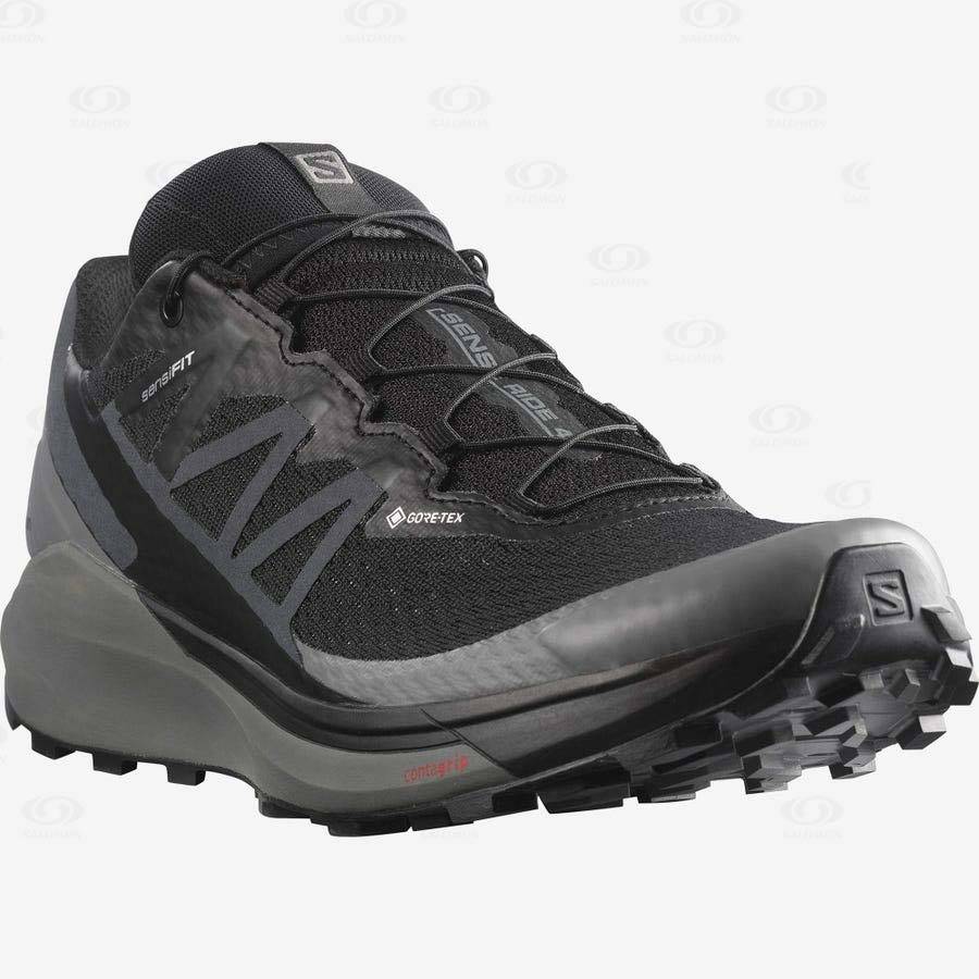 Tenis Trail Running Salomon SENSE RIDE 4 GORE-TEX INVISIBLE FIT Hombre Negros Negros | MX-O1432